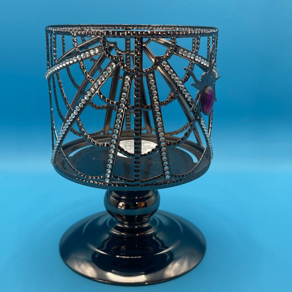 Bath Body Works‎ Spider Web Pedestal Candle Holder Black Rhinestone Halloween - Picture 2 of 6